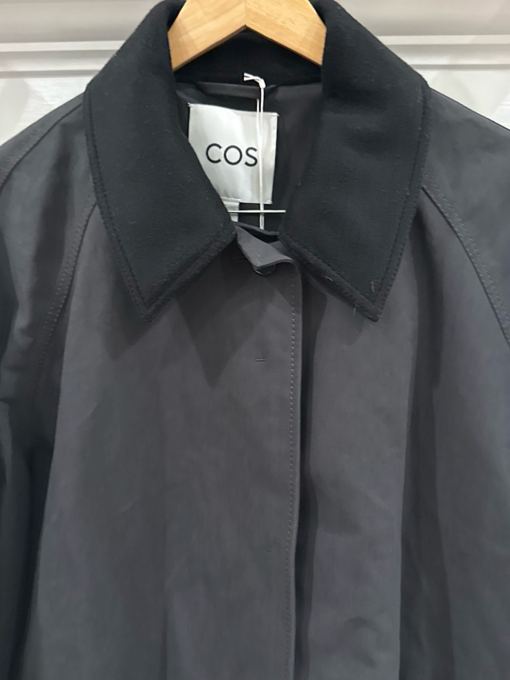 COS wool trimmed long car coat black quiet luxury minimalist preppy size M NWT - Picture 3 of 7